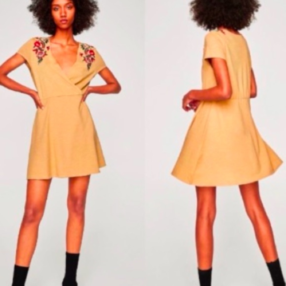 NWT Zara Knit Beige Embroidered Fit & Flare Skater Dress